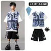 Ropa de Moda Hip-hop para Niños Traje Azul de Manga Corta con Chaleco Falso para Niños Ropa Genial de Hip-hop para Actuación de Niñas
