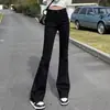 Calça jeans preta justa micro flare para mulheres, novo estilo de primavera, cintura alta, plus size, para mulheres plus size, calça reta 100kg hot girl