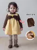 Conjunto de Estilo Retro para Niñas de Otoño e Invierno Vestido Chaleco con Lazo Niña Pequeña Suéter con Felpa Ropa Interior Base Ropa Cálida de Invierno