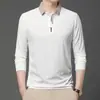 Ropa para Hombre 2024 Otoño Nuevo Polo de Manga Larga Camiseta Hombres Patrón de Gofre Casual para Hombres de Mediana Edad Camisa de Cuello para Abajo