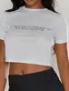 2025 Verão Retrô Americano Novo Gola Redonda Pulôver Manga Curta Estampa de Letras Mostrando o Umbigo Tops Europeus e Americanos Camiseta