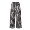 Pantalones Deportivos Casuales de Oso Mágico Estilo Retro Americano con Esqueleto y Estampado de Leopardo Pantalones de Chándal Rectos Pantalones de Pierna Ancha para Street Dance