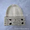 Gorro de punto de piel de conejo cálido con pedrería para otoño e invierno, gorro de lana de moda versátil, gorro pequeño de lana que estiliza el rostro, orejeras a prueba de frío