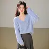 Tiro real Sí Con cuentas simple suave holgado adelgazante casual estilo perezoso suéter con cuello para mujer