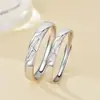 Anillos de Pareja de Estrella de Cuatro Puntas de Plata de Ley S925, un Par de Anillos de Estrella Estilo Coreano con Textura de Hielo Triturado, Anillos Ajustables de Nicho al por Mayor