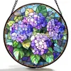 Adornos de vidrio de hoja verde y hortensia morada transfronterizos, decoraciones colgantes coloridas para el hogar, decoraciones para ventanas y capta soles para el jardín
