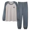 Pijama de Gola Alta para Homem Primavera e Outono 2025 Novo Algodão Tamanho Grande Solto Manga Longa Juventude Conjunto de Roupa de Casa de Inverno