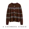 Cárdigan Jacquard Retro de Cachemira para Mujer Suéter de Estilo Perezoso con Cuello Redondo Otoño e Invierno Suelto Tejido de Punto Manga Larga Top Chaqueta