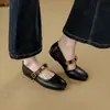 Mocasines de Ballet de Piel de Vaca, Zapatos Mary Jane Franceses Marrón Suave de Punta Redonda, Zapatos Individuales Retro de Piel Suave con Hebilla Dorada para Mujer, Suelas Planas