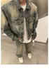 Nueva Chaqueta de Mezclilla de Manga Larga con Retazos Degradados Lavados Estilo Retro de Hong Kong Cuello Solapa Estilo Perezoso Estilo Harajuku Sensación de Alta Gama