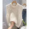Suéter sin mangas de punto trenzado retro para mujer, primavera y otoño 2024, estilo coreano, chaleco de punto suelto apilado con cuello redondo