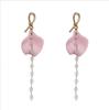 Pendientes de Plata 925 con Aguja, Nudo Simple, Borla, Pétalo, Estilo Coreano para Mujer, Pendientes de Plata con Aguja, Borla de Perlas de Arroz Frescas