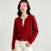 Cárdigan de punto liso estilo coreano con botones dorados pequeños y cuello redondo para mujer, nuevo diseño de principios de otoño, top de nicho en rojo de moda