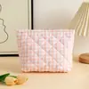 Bolsa de cosméticos xadrez de veludo cotelê, bolsa feminina acolchoada para armazenamento, bolsa de múmia portátil, bolsa de armazenamento de cosméticos de grande capacidade