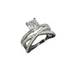 Anillo de Estrella Trenzado de Doble Capa Versa Europeo y Americano de Nicho Elegante Chapado en Oro Super Brillante Imitación Moissanita Anillo de Compromiso Abierto para Mujeres