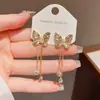 Pendientes Largos Retro Franceses de Metal con Mariposa, Circonita, Gota de Agua y Borla, Personalizados, de Lujo Ligero, Versátiles, Que Te Hacen Ver Más Delgado, Venta al por Mayor