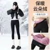 Pantalones Cálidos Morados Extra Gruesos de Terciopelo Nube para Mujer, Ropa Exterior de Invierno, Pantalones de Algodón de Alta Calidad con Control de Abdomen, Forro Polar y Leggings Engrosados
