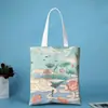Bolsa de lona estilo chinês com estampa em aquarela, uma bolsa simples e artística para mulheres, adequada para uso diário e para ir ao trabalho.