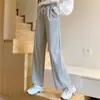 Pantalones de Lana a Rayas Verticales Marrones para Mujer Primavera y Otoño 2025 Nuevos Casual Retro Rectos Holgados Gruesos de Piso Pierna Ancha