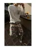 Calça Xadrez Arco-Íris de Rua Americana Transfronteiriça Masculina Verão Design Retrô Vintage Americano Calça de Perna Reta