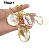 Wt-Jn331 Colar com Pingente de Concha de Madrepérola Oval Natural Irregular para Mulheres, Acessório de Suéter Vintage