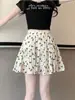 Meia-saia com Estampa Floral Fresca para Mulheres, Novo Estilo de Verão, Petite, Emagrecedora, Rejuvenescedora, Saia Curta com Caimento em Camadas Linha A Solta Ins