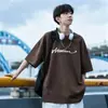Camiseta Masculina de Algodão Puro Manga Curta Verão Marca Tendência Solta Casual 2026 Nova Tendência Simples Estampada Top Roupa Masculina
