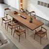 Mesa de té grande de madera maciza de estilo tranquilo, mesa de té y silla de oficina, combinación moderna y sencilla para el hogar y la sala de estar.