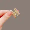 Pinza de metal para el pelo de flor de cinco pétalos de alta gama para mujer, versión coreana, ultra-hada y exquisita, pinza de garra pequeña de flor de seda y vidrio para flequillo