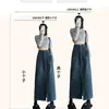 Saia Midi Jeans com Fenda Frontal Feminina Roupa de Primavera Cintura Alta Linha A Emagrecedora para Tipo de Corpo Pera Curta Acima do Joelho Longa