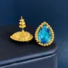 Pedras Preciosas Coloridas Luxuosas e Requintadas em Formato de Gota, Brincos de Cristal Swarovski Transparentes para Mulheres, Elegantes Retrô, Brincos Azul Londres