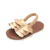 Sandalias elásticas de volantes para niñas, suela suave, antideslizantes, satén, planas, estilo dulce, pantuflas para niños