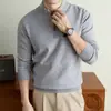 Suéter de Tricô Masculino 2026 Outono/Inverno Gola Alta Pequena Zíper Pulôver Top Estilo Old Money Jovem Suéter Casual de Negócios