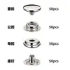 200 piezas plateadas de 15 mm de acero inoxidable 201 botones de presión grandes de metal de cuatro partes juego de herramientas para botones de presión