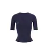 Cintura ajustada, mangas tres cuartos, cuello redondo, camiseta tipo sirena, casual, cómoda, a la moda, camisa base versátil, se puede imprimir o bordar