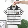 Camiseta de Manga Corta para Niños Modal Cuello Redondo Top Verano Camisa Polo con Cuello Solapa Niños Rayas Finas Camisa Interior