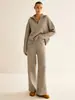 Comercio Exterior Otoño e Invierno Estilo Perezoso Nicho Francés Suéter Traje de Pantalón de Punto de Manga Larga con Cremallera y Cuello Medio Abierto para Mujer
