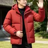 Moda de Invierno 2026 Versátil Engrosado Cálido con Capucha Casual Color Sólido Cárdigan Abrigo de Algodón Ropa Exterior para Hombre