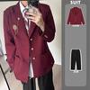 Traje Dk para Niño Chaqueta Uniforme Estilo Universitario Casual Japonés Uniforme Escolar Rojo Estudiante Versátil Set de Traje Jk
