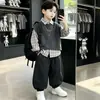 Conjunto Casual Infantil Otoño Ropa Infantil 2026 Estilo Nuevo Niños Estilo Coreano Versátil Camisa a Cuadros Conjunto de Tres Piezas Niños Medianos a Grandes