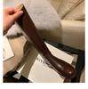 Botas de Piel de Vaca Estilo Mamá de Uva, Botas Delgadas Pequeñas con Bordado de Camelia para Mujer, Botas de Montar Altas, No Más Arriba de la Rodilla