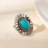 Anel Ajustável Oval Vazado de Turquesa Natural Sintética, Anel Unissex Simples e Elegante, Anel de Joia Europeu e Americano Transfronteiriço