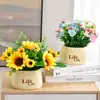 Decoración de Flores Artificiales Arreglo de Flores de Girasol Pequeño Macetero Plástico Ramo Decoración de Sala de Estar Mesa de Comedor Decoración de Planta Verde