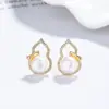 Pendientes de Calabaza con Perla de Plata 925 para Mujer, Elegantes Clavos de Perla de Agua Dulce, Joyería de Circonita de Lujo Ligero de Alta Gama