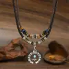 Collar de Cuero Trenzado a Mano Doble Capa Apilable para Mujer, Cuentas de Madera, Colgante de Aleación, Gargantilla de Moda Retro