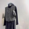 Chaleco Tejido Gris para Mujer 2025 Nuevo Primavera y Otoño Moda en Capas Chaleco Exterior Superior