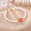 Yilu Plata de Ley S925 Chapado en Oro Perla de Agua Dulce Roja Perlas Redondas Semilla de Acacia Blanqueamiento Lujo Ligero Geométrico Pulsera