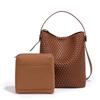 Comércio Exterior Transfronteiriço Novo Estilo Feminino Bolsa Couro Macio Todo Tecido Artesanal Grande Capacidade Retro Tote Bag Ombro Balde Bolsa