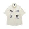 Camisa Bordada de Perro Lindo Retro Japonés para Hombre Verano Holgada Casual Diseño Versátil Camisa de Nicho para Pareja