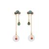 Aretes Étnicos de Jade Hechos a Mano con Borla Retro, Nuevo Estilo para Mujer, Venta al por Mayor Aretes de Calcedonia para Disfraz de Palacio con Incrustaciones